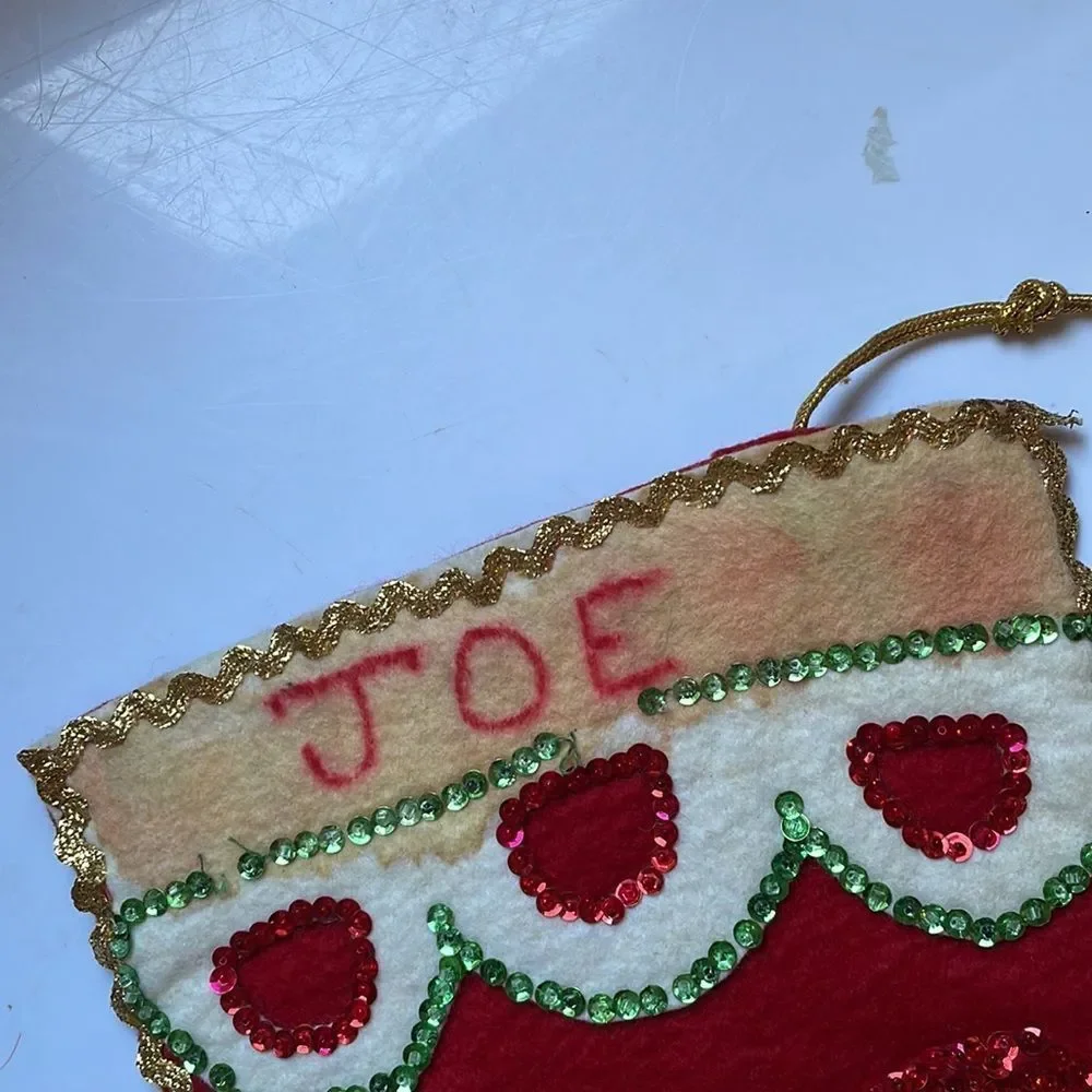 Vintage sequined felt Christmas stocking with‎ Santa Claus & a snowman